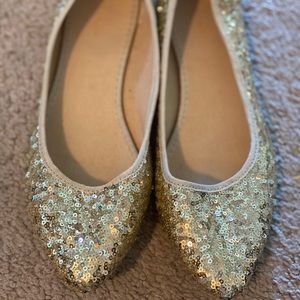 ✨ Gold Sequin Flats